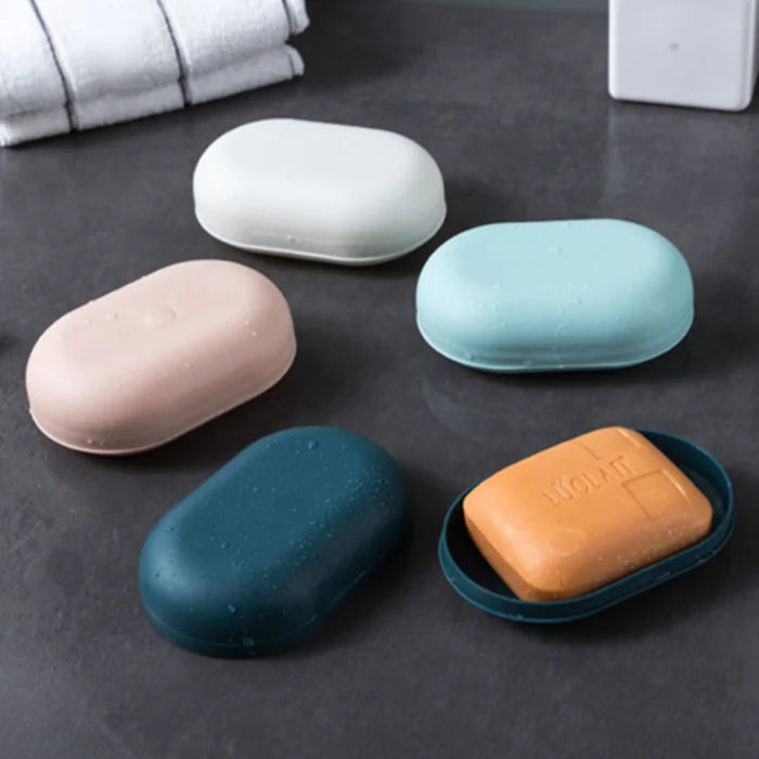 Modern Hotel Bathroom Plastic PP Soap Storage Box Drain Tray Soap Dish Travel Portable Soap-Case with Lid