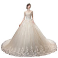 New Bridal Trail Main Wedding Dress Champagne Color Strapless Level Lace Wedding Dress Shining Dream Wedding Gown
