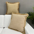 Summer Holiday Seaside Style Outdoor Pillow Faux Raffia Janquard Decorative Cushion Cover with Trim Edge