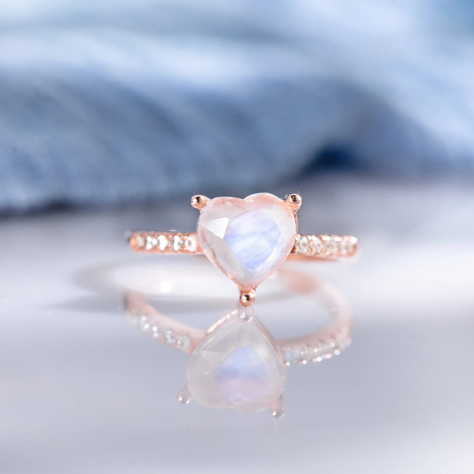 Luxury Beautiful Handmade Jewelry Gemstone Heart Natural Moonstone 925 Silver Ring Engagement Rings