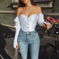 Fashion Black Blouse Wedding Party Corsets and Bustiers With Shoulder Sleeves to Wear Out Underbust Corset Top Women Sexy
