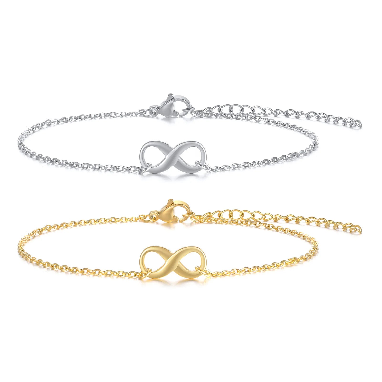 None Fading Double Layer Link Chain Bracelet 18K Gold Plated Titanium Steel Infinity Statement Charm Bracelet Anklet for Ladies