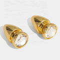 Fashionable and Versatile Brass and 18ct Real Gold Plated Bullet Shaped Large Rhinestone Pink Crystal Cufflinks Earrings