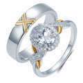 Solid Gold Jewelry 9K Gold CZ Couple Ring Set S925 Sterling Silver Oval CZ Twist Engagement Promise Ring Gift