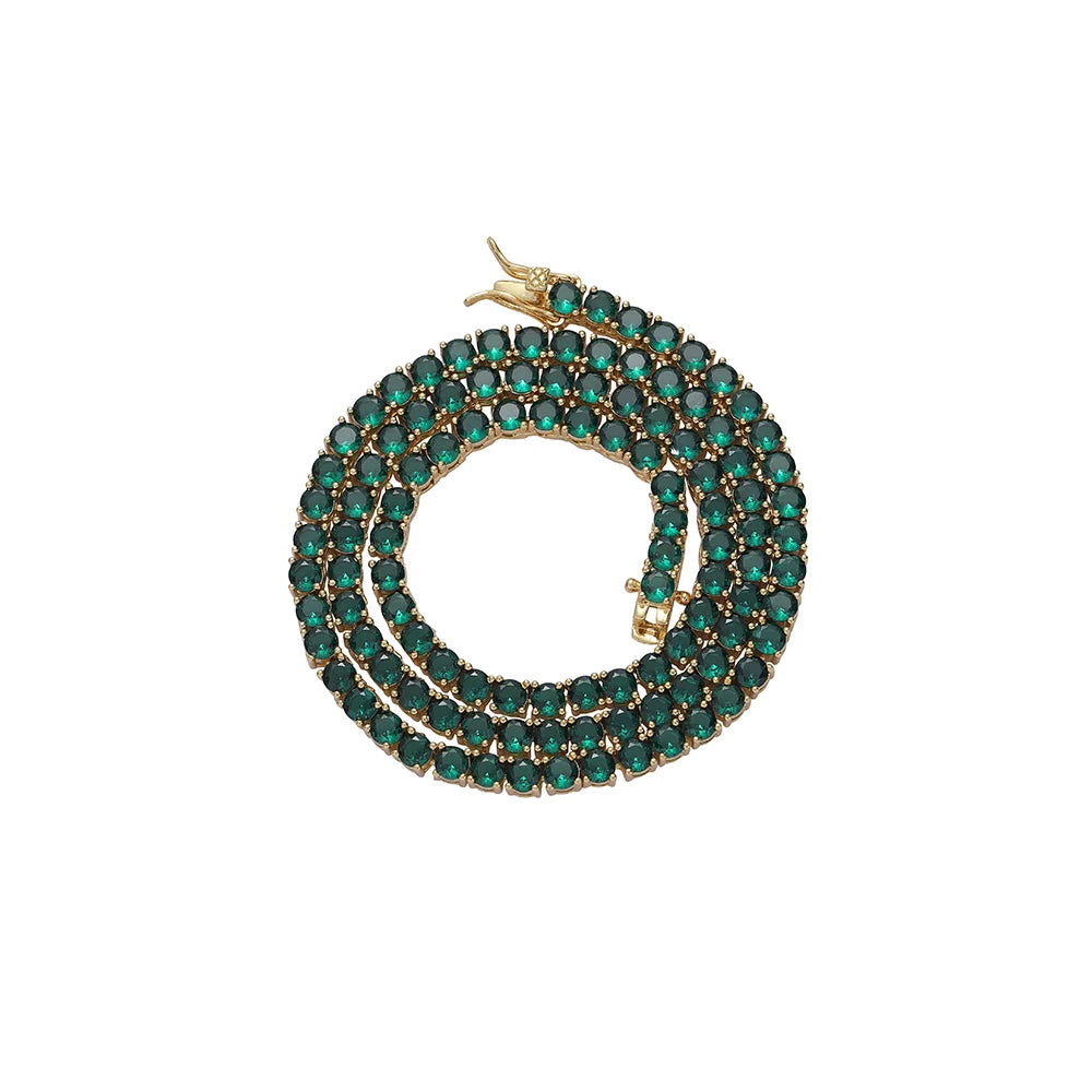 BC203  4mm  16" 18"  20" Green Zircon Brass Tennis Chain 1 Row Necklace Hip Hop Bling Jewelry CZ Tennis Chain Iced Out