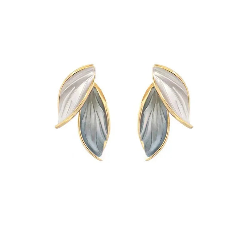 Dainty Jewelry S925 Sterling Silver Post Leaf Earrings Blue White Enamel Leaf Stud Earrings for Women