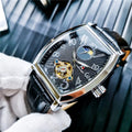 Mechanical Watch Tonneau Shaped Luxury Men's Leather Waterproof Clock 2023 Relogio Masculino