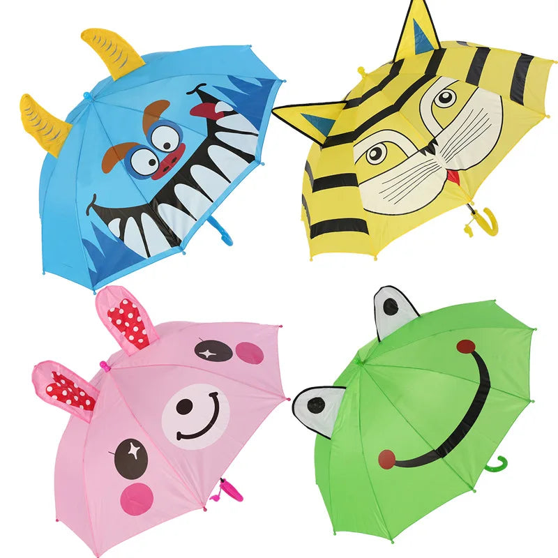 Lotus Cute Cartoon Kids Straight Umbrella Modern 3D Stereo Model Ears Wholesale Cheap Safety Design Manual Control Plastic