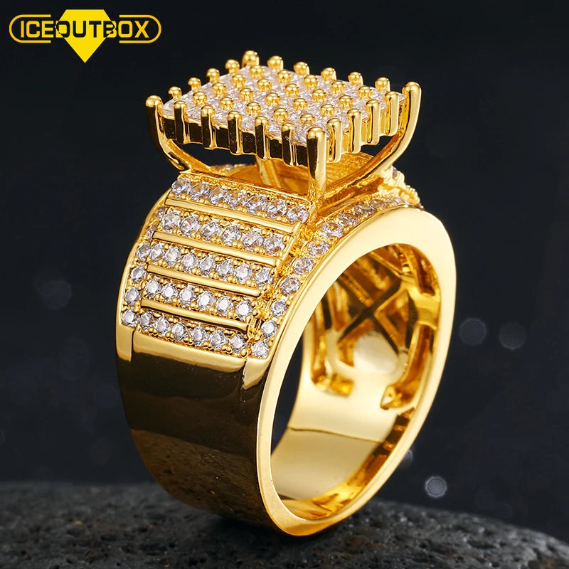 Men's Silver Real Flooded Iced Rounded Square Cluster Ring Hip Hop Pinky Ring Size 7-12 Iced Out Men Ring MegaBDM