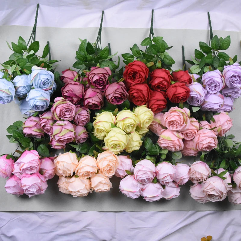 Artificial  9 Head Austin Silk Rose Wedding Bouquet Rose Simulation Flowers  for Wedding Decoration