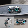 Punk Cute Men and Women Blue Eyes Owl Ring Vintage Silver Color Animal Eagle Couple Rings Engagement Wedding Jewelry Gifts