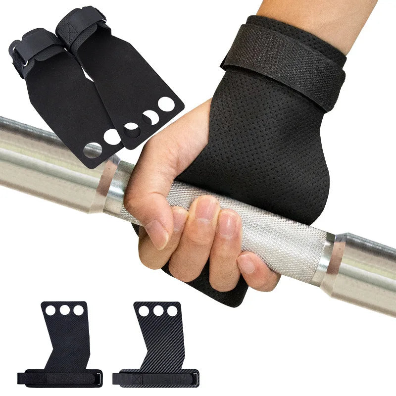 2023 Custom Logo Carbon Fiber Leather Gym Gloves 3 Hole Hand Palm Grips for Weightlifting CrossFit Gymnastics Premium Fitness
