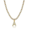 DAIHE 18k Real Gold Plated Micropaved Zircon Letter Pendant Necklace Clavicle Chain Kolye