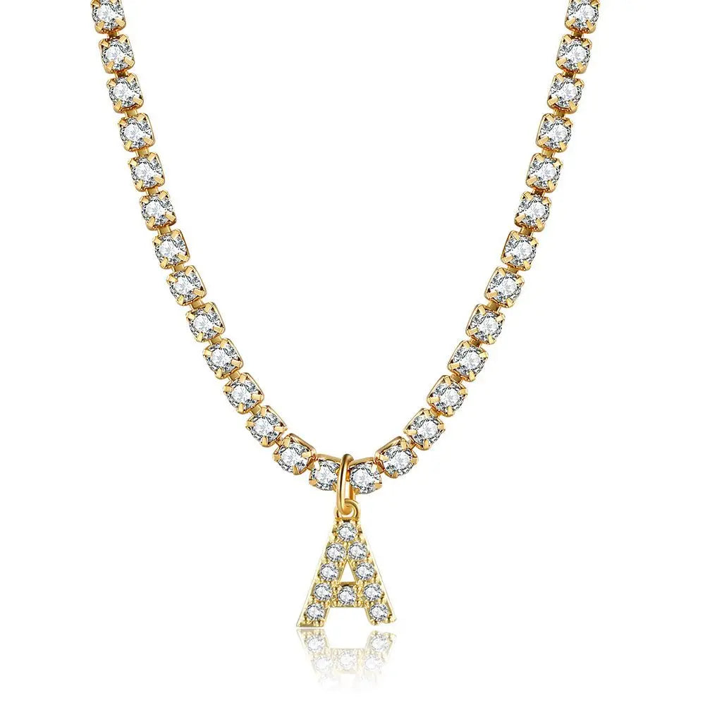 DAIHE 18k Real Gold Plated Micropaved Zircon Letter Pendant Necklace Clavicle Chain Kolye