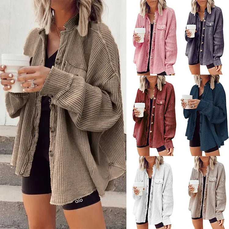 New Autumn Jackets for Women Casual Shacket Vintage Clothing Spring Shirts Fashion Turn-down Collar Coat