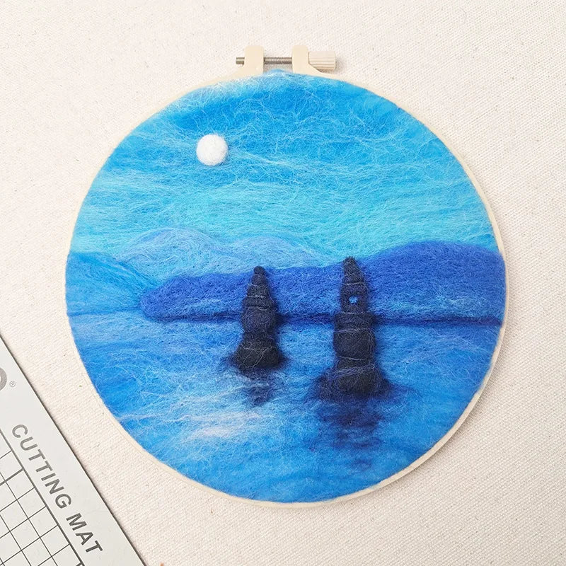 For CHENISTORY DIY Wool Felting Painting Embroidery Frame Handmade Needle Wool Painting Picture Home Decors Crafts Canvas