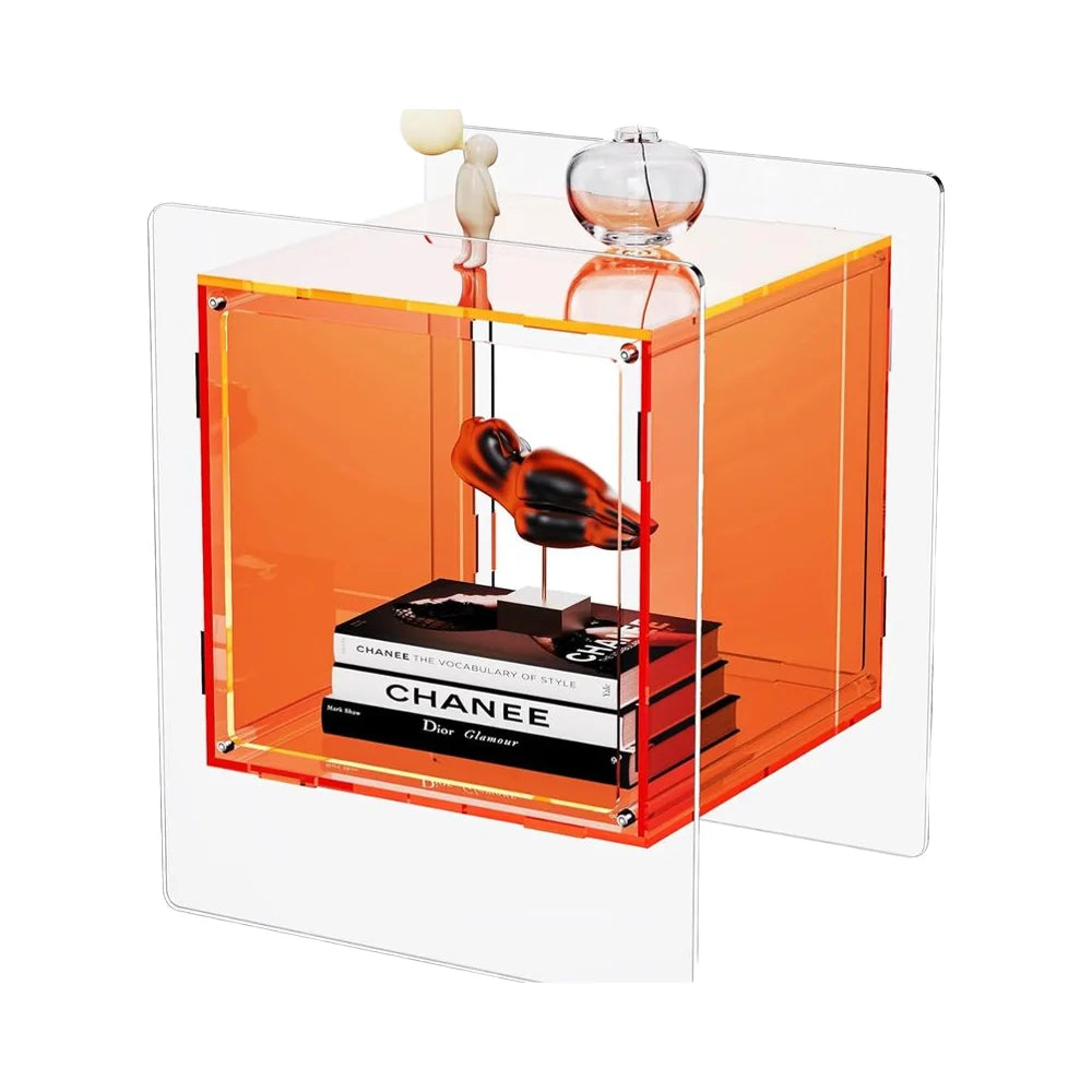 Solaround Modern Acrylic  Colorful Bedside Table with Open Storage Shelf 1 Orange Panel Wood for Living Room