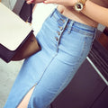 Women's Clothing Solid Color Breasted Spring Summer Women Dress Stretch Hip Slim Slit Ladies Denim Midi Skirt