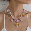 SUMMLY Trendy Personalized Summer Pendant 18K Gold Plated Stainless Steel Colorful Silk Scarf DIY Necklace Fashion Jewelry