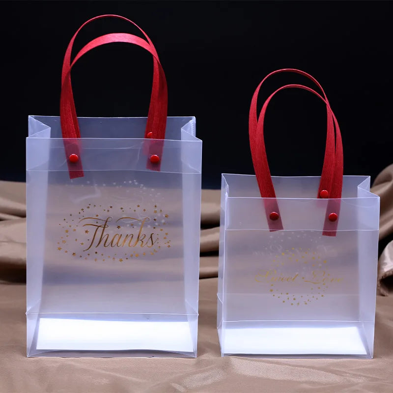 Custom Logo Printing Reusable Clear PVC Plastic Shopping Bag Gift Bags Waterproof Transparent Small Size Packing for Gifts
