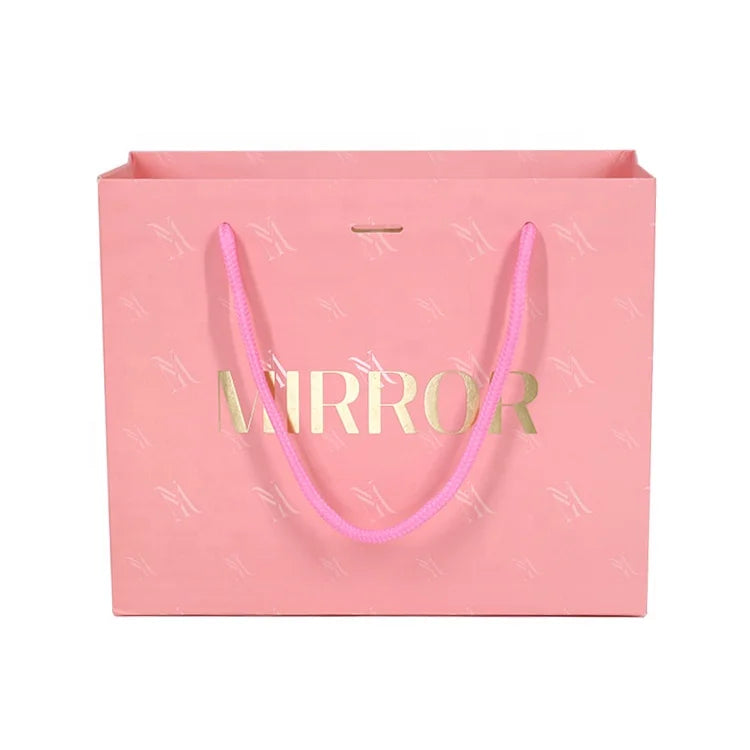 Custom Design Handle Pink Luxury Jewelry Cosmetic Gift Clothing Shopping Packaging Art Paper Bag for Clothes