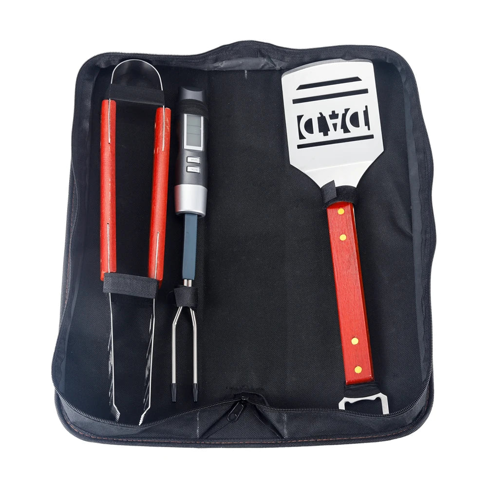 4 PCS Stainless Steel BBQ Tools Set Grilling Accessories Kit Barbecue Grill Tools With Spatula Tongs and Electric Fork