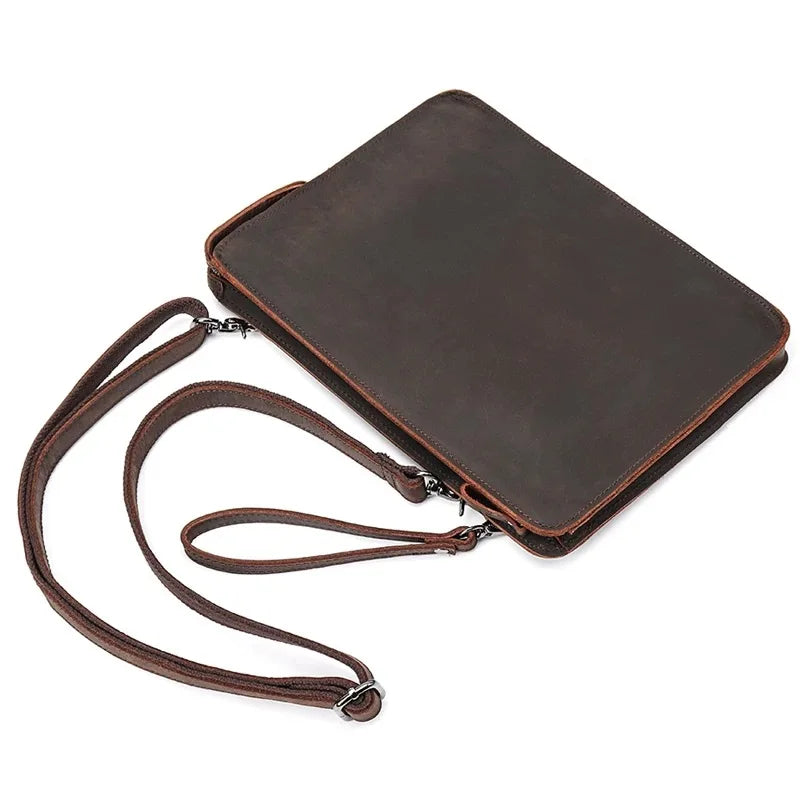 Crazy Horse Leather Cowhide Shoulder Messenger Bag Men's Handmade Genuine Leather Hand-held Retro Briefcase