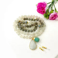 Boho Moonstone Crystal Bead Necklace Healing Natural Stone 108 Mala Prayer Beads Necklace for Women