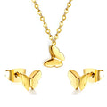 Fashion Women PVD18K Gold Plated Stainless Steel Butterfly Pendant Necklace Stud Earrings Women Butterfly Jewelry Set