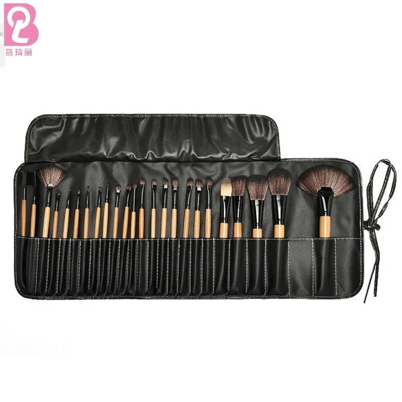 Beiqili Black Free Sample Wood Handle Synthetic Hair Makeup Brush Set with PU Bag for Concealer Lip Gloss Application