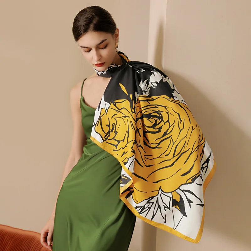 GLS017 Wholesale Summer Women Scarves Soft Floral Printed Square Custom Fashion New Silk Scarf From China