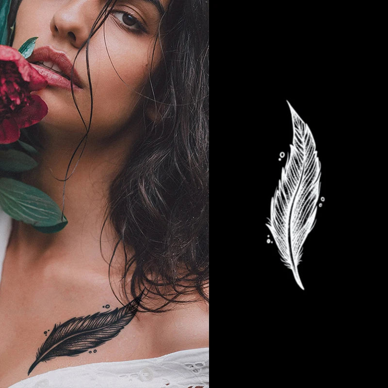 Abecome R174 Custom Temporary Plant-Based Fake Tattoo Sticker with Flower Design Black Bag Waterproof
