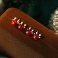 INS Christmas Fashion Deer Antlers Shape Jewelry S925 Sterling Silver Pomegranate Red Gold Plated Stud Earring Jewelry for Women