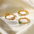 Fashion Geometric pink Green White Zirconium Open Ring 18k Gold Plated Stainless Steel Rings for Women Fine Jewelry Rings