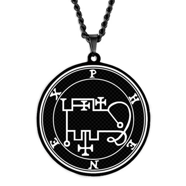 Black Seals of the 72 Spirits the Lesser Key of Solomon King Asmoday Demon Origins Goetia 37-48 Stainless Steel Pendant Necklace