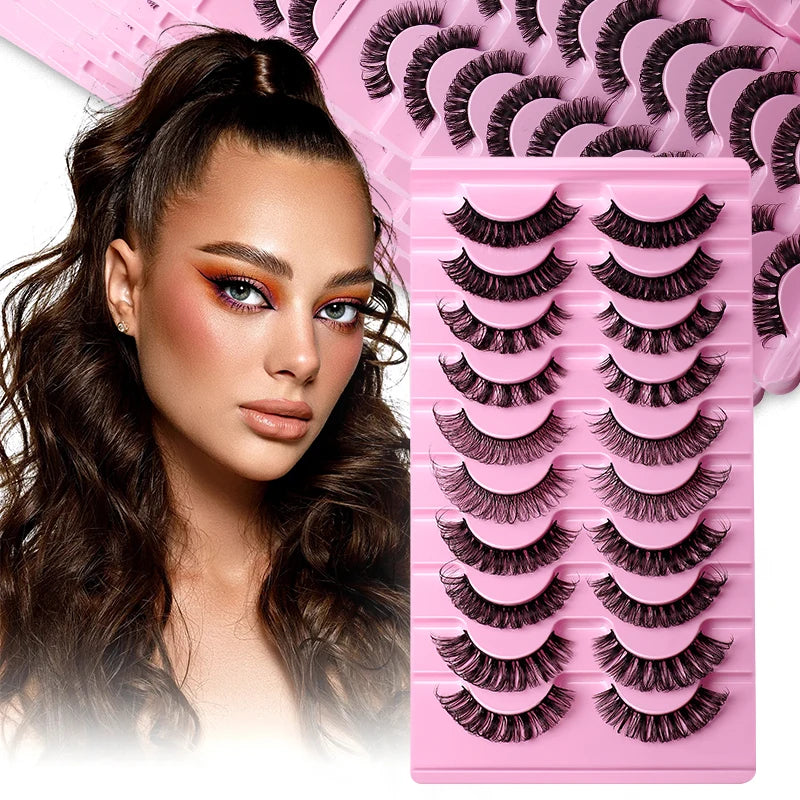 10 Pairs Handmade D Roll Wholesale Russian Volume Strip Lashes 3d Faux Mink False Lashes Customize Lash Box
