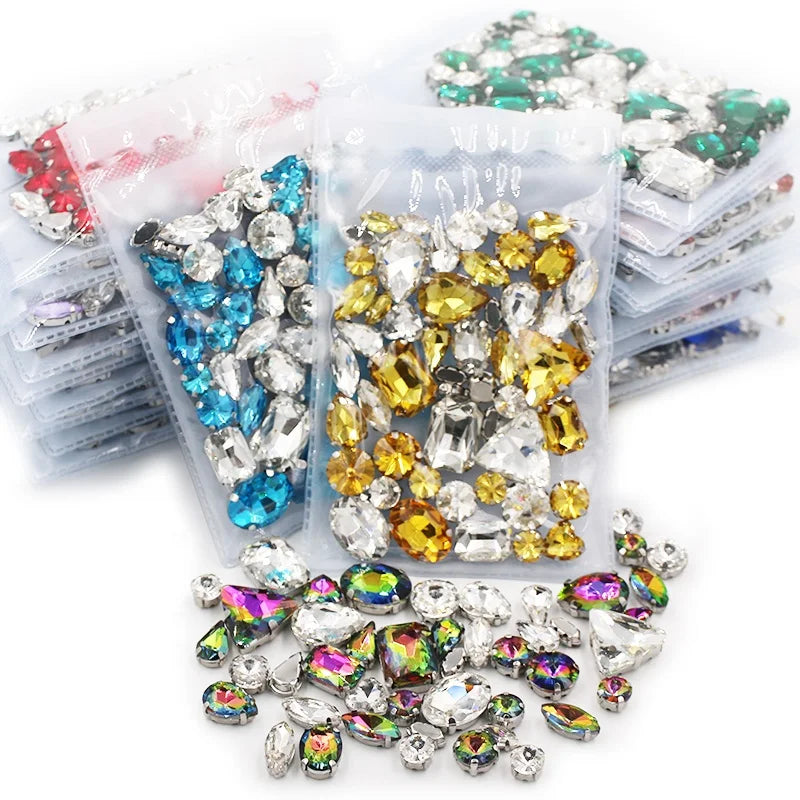 HFour 3D Mixed Shape Silver Claw Crystal Sew-on Flatback Glass Rhinestones for DIY Wedding Decoration on Clothes/Shoes Nail Art