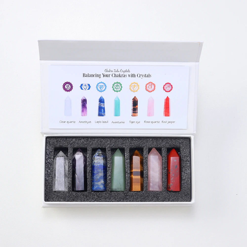 Natural Chakra Crystal Towers Set Healing Rose Quartz Amethyst Crystal Point