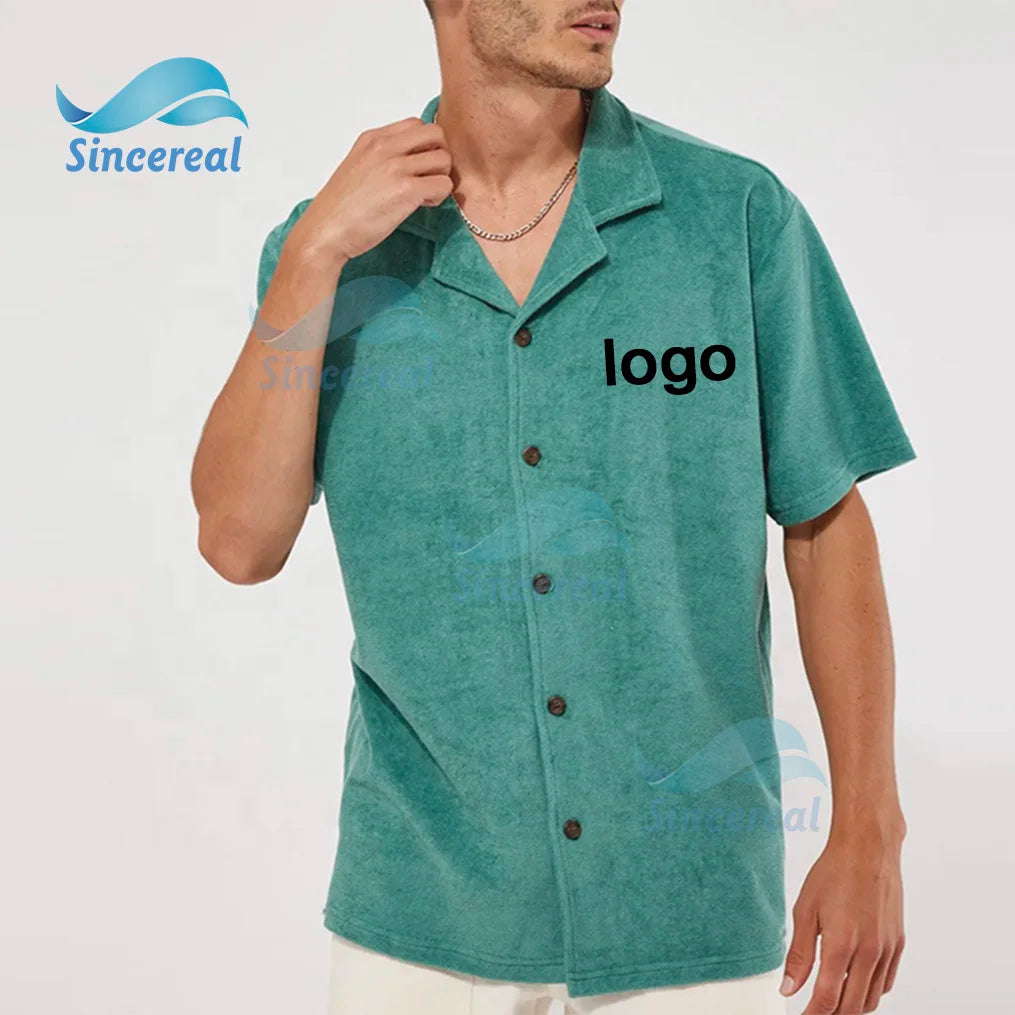 Custom Hot Sale Fashion Terry Toweling Fabric Clothes Men Soft Bathing Launge T-shirt