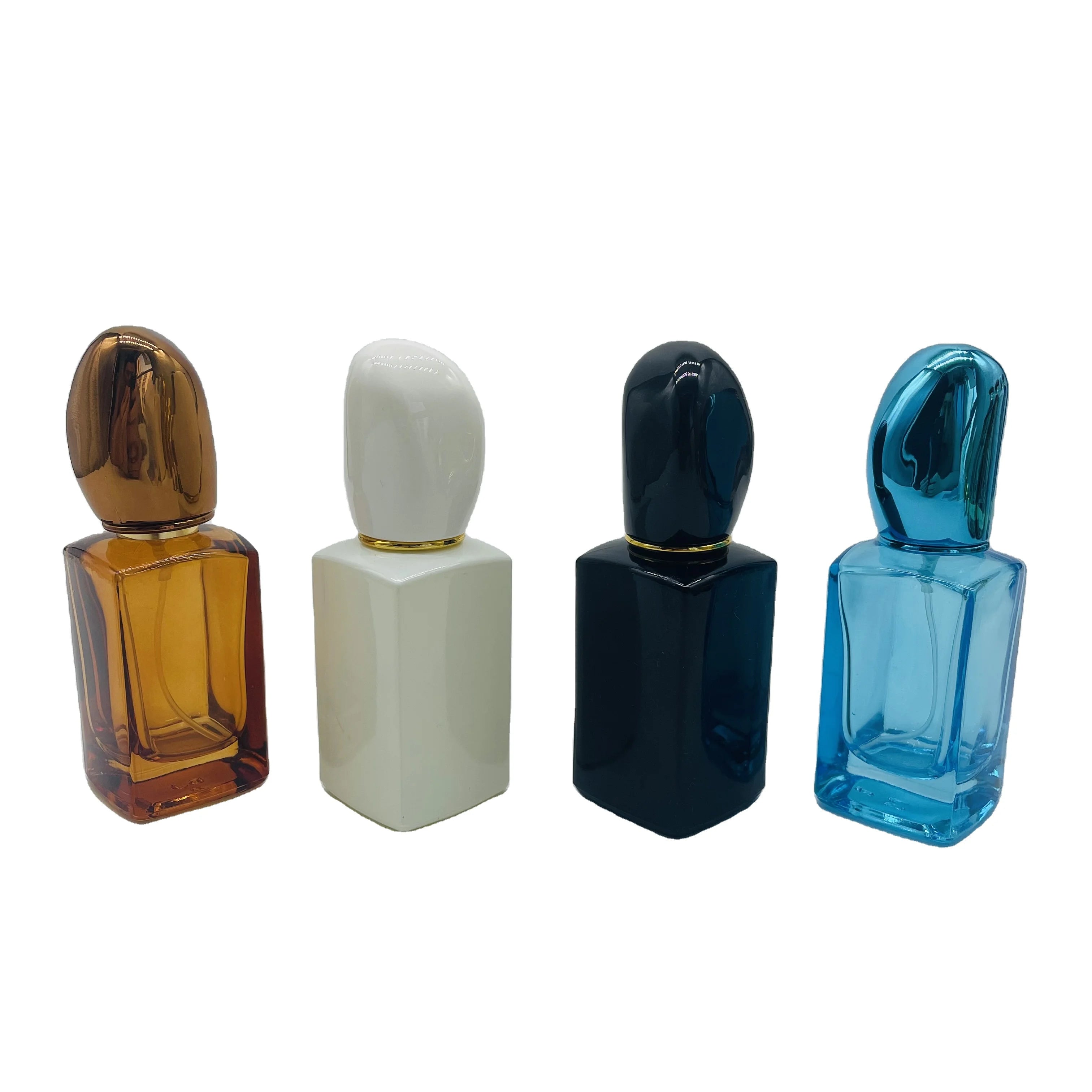 Wholesale High-end square 30mL Black White Blue Gold Perfume Glass Spray Bottle with Paper Box