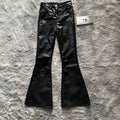 DENIMGUYS Custom Leather Flare Pants High Waist Casual Genuine Sheepskin Women's Black Leather Bootcut Pants