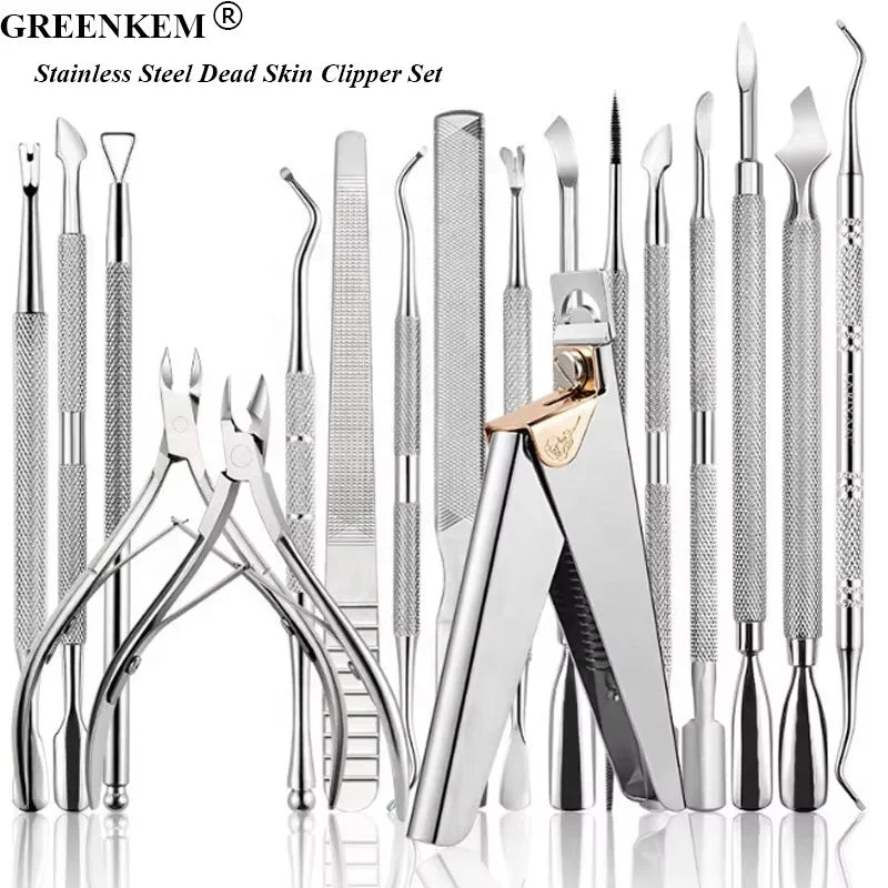 New Stainless Steel Dead Skin Clipper Set Double Headed Steel Push Nail Nipper Nail File Dead Skin Pliers Nail Pusher Set