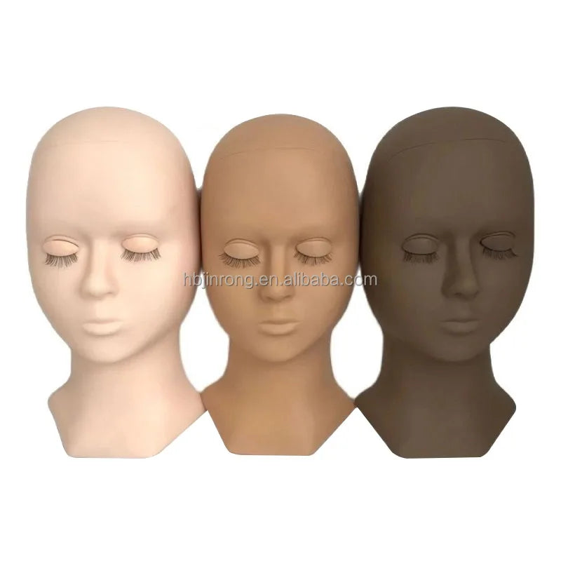 Training Mannequin Head with Replaceable Eyelids Soft Silicone Flat Head for Eyelash Extension Eyelashes & Tools