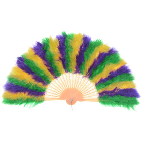 Mardi Gras Bamboo Folding Fan Feather Flapper Hand Fan