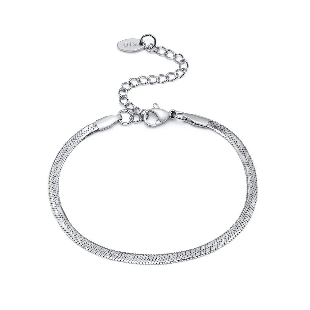 Dainty Stainless Steel Gold Initial Necklace Women Flat Snake Bracelets Chaine Pour Femme Chains