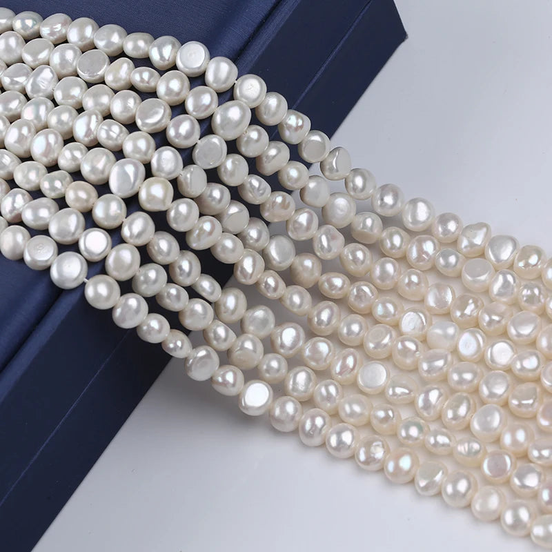 Zhuji Hot Sale 7-8mm Baroque Round Freshwater Pearl Strands Natural White Loose Pearls for Decorative Use