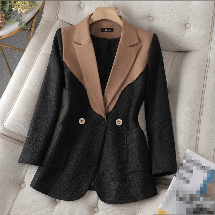 S-3XL Suit Jacket Women's High-end Autumn and Winter New Fashion Patchwork Suit Top
