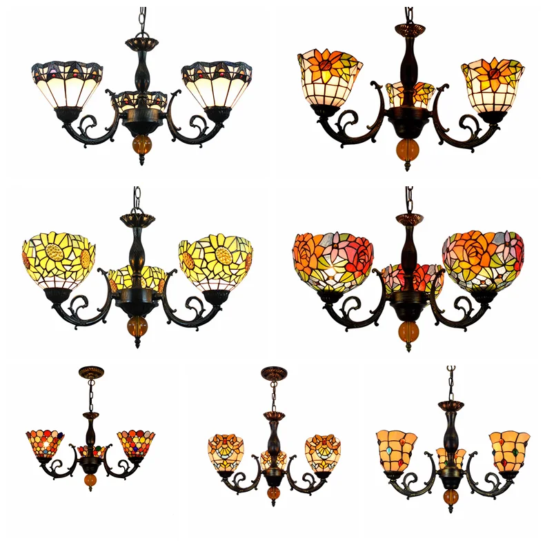 Tiffany Glass Pendant Light Pendant Bird Stained Lamp Bronze Tifany Lamps Hanging Chandelier Luxury Three Head Parrot Chandelier