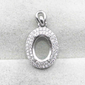 Sterling Silver 9*12mm Semi Mount Pendant Empty Frame Blank Support Setting S925 Base Holder Without Center Stone for DIY Inlay