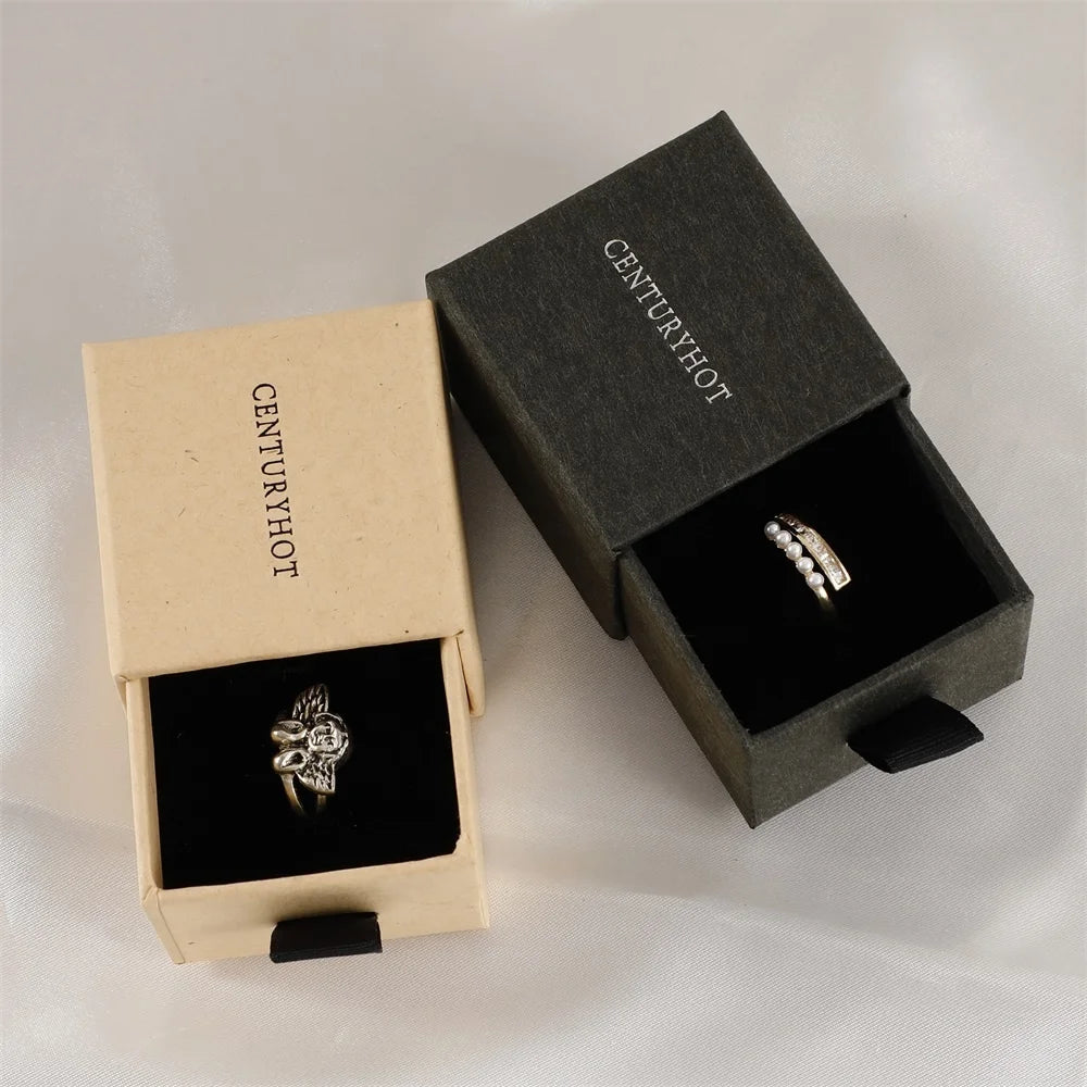 PUPPYSEW Wholesale Custom 5.5*5.5*4cm Black Paper Jewelry Box Personalized Logo Jewelry Packaging Box Drawer Cardboard Box